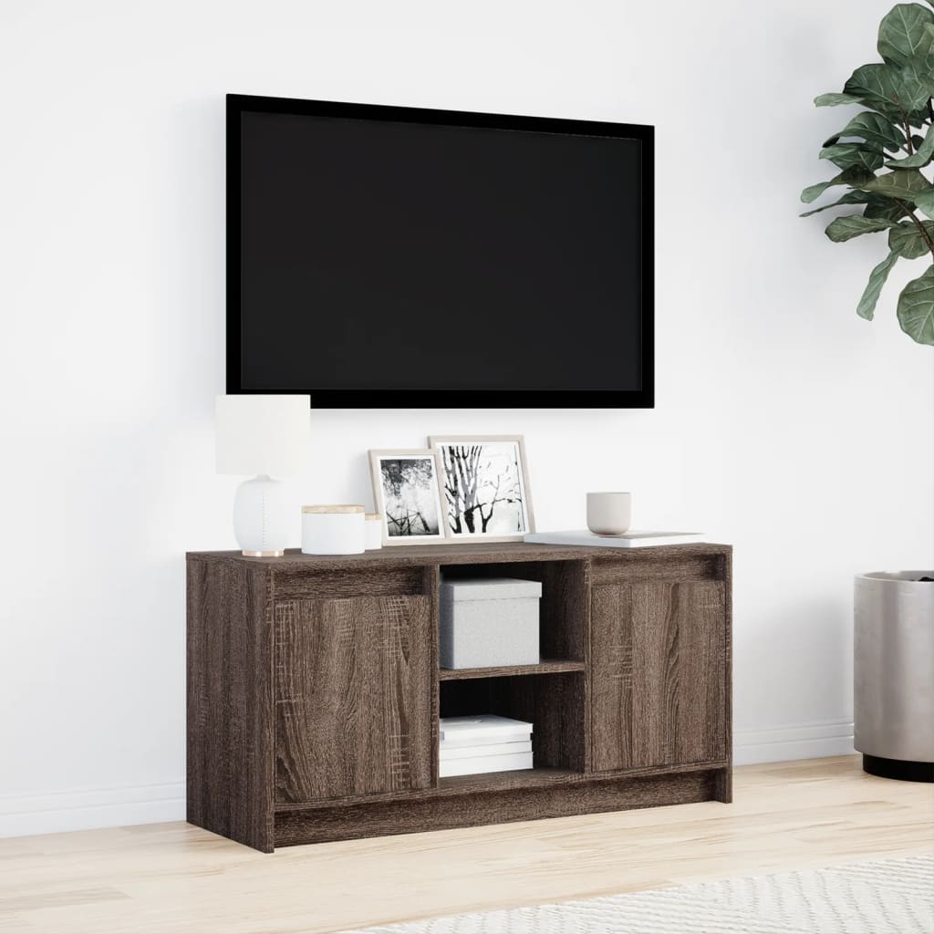 vidaXL Meuble TV avec éclairage LED Chêne brun 100x34x50 cm