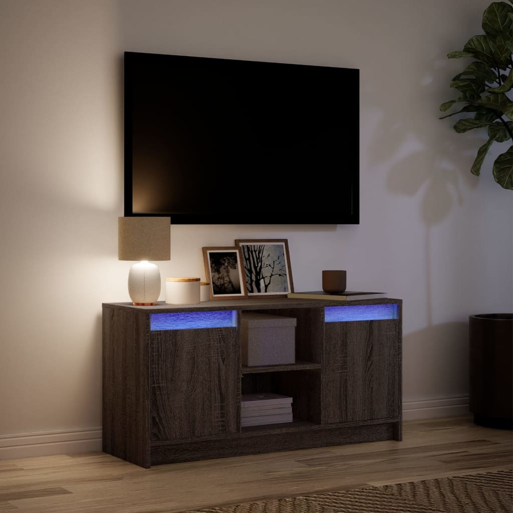 vidaXL Meuble TV avec éclairage LED Chêne brun 100x34x50 cm