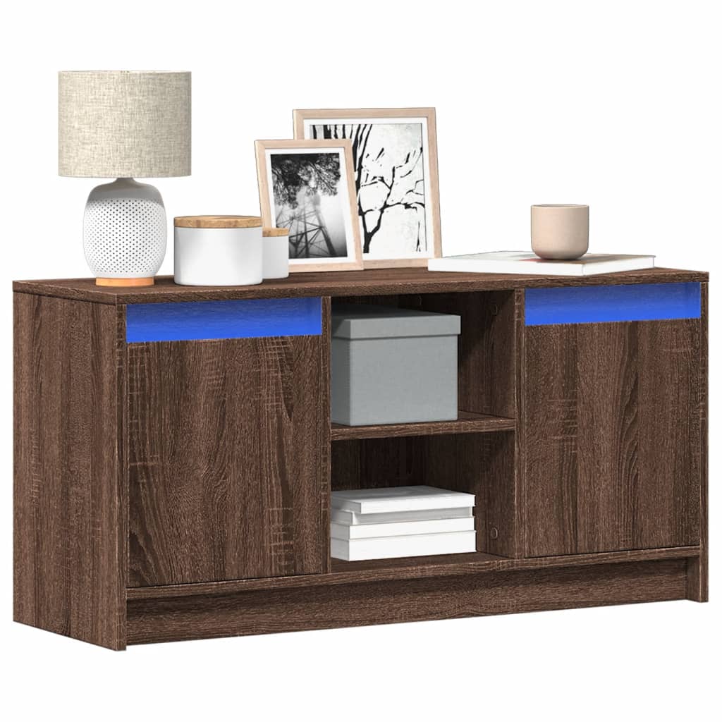vidaXL Meuble TV avec éclairage LED Chêne brun 100x34x50 cm