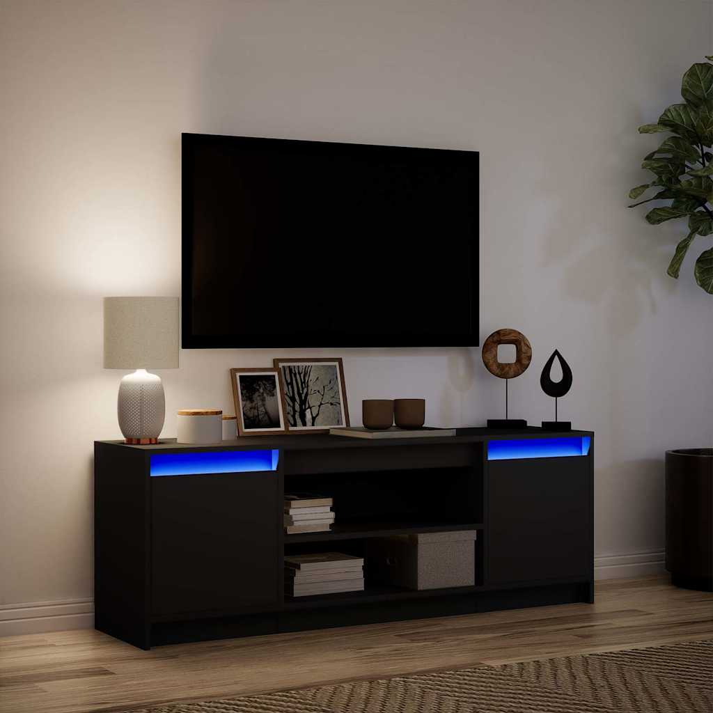 vidaXL Meuble TV avec éclairage LED Noir 139,5x34x50 cm