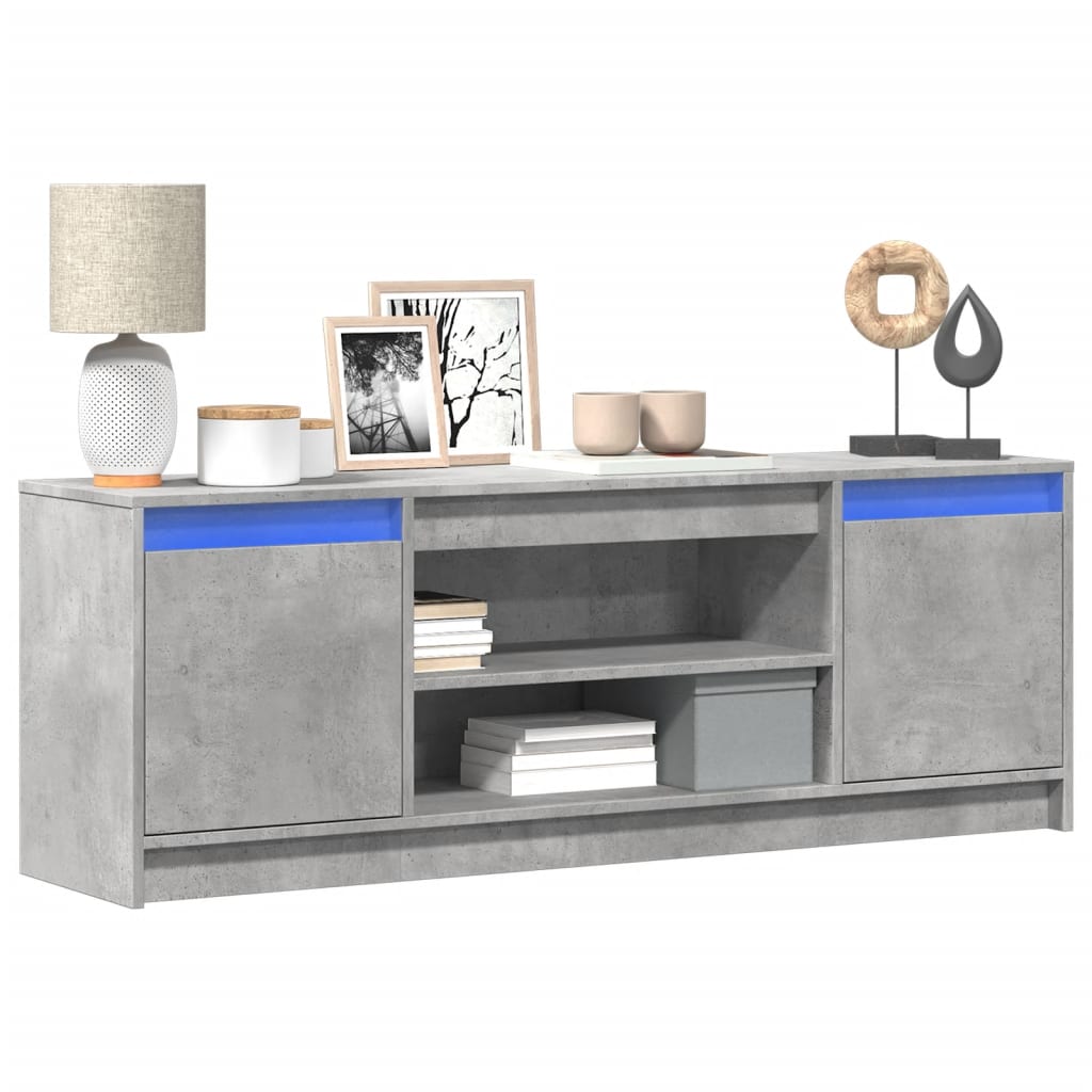 vidaXL Meuble TV avec éclairage LED Gris béton 139,5x34x50 cm