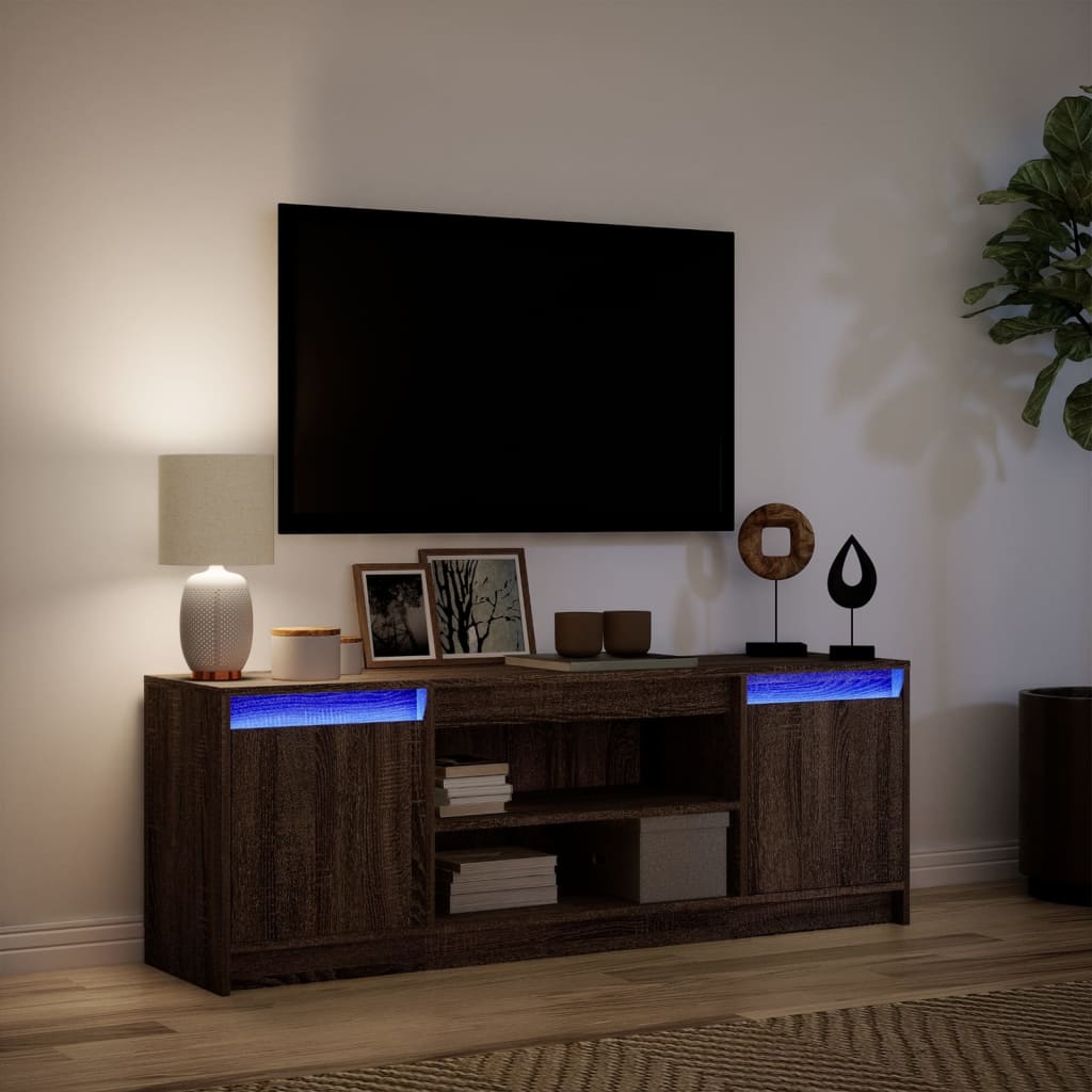Meuble TV vidaXL avec éclairage LED aspect chêne marron 139,5x34x50cm