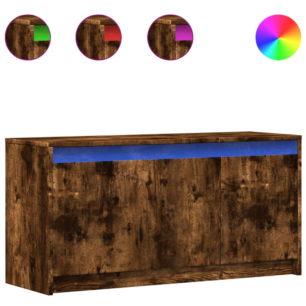 vidaXL Meuble TV avec lumières LED chêne fumé 100x34x50 cm