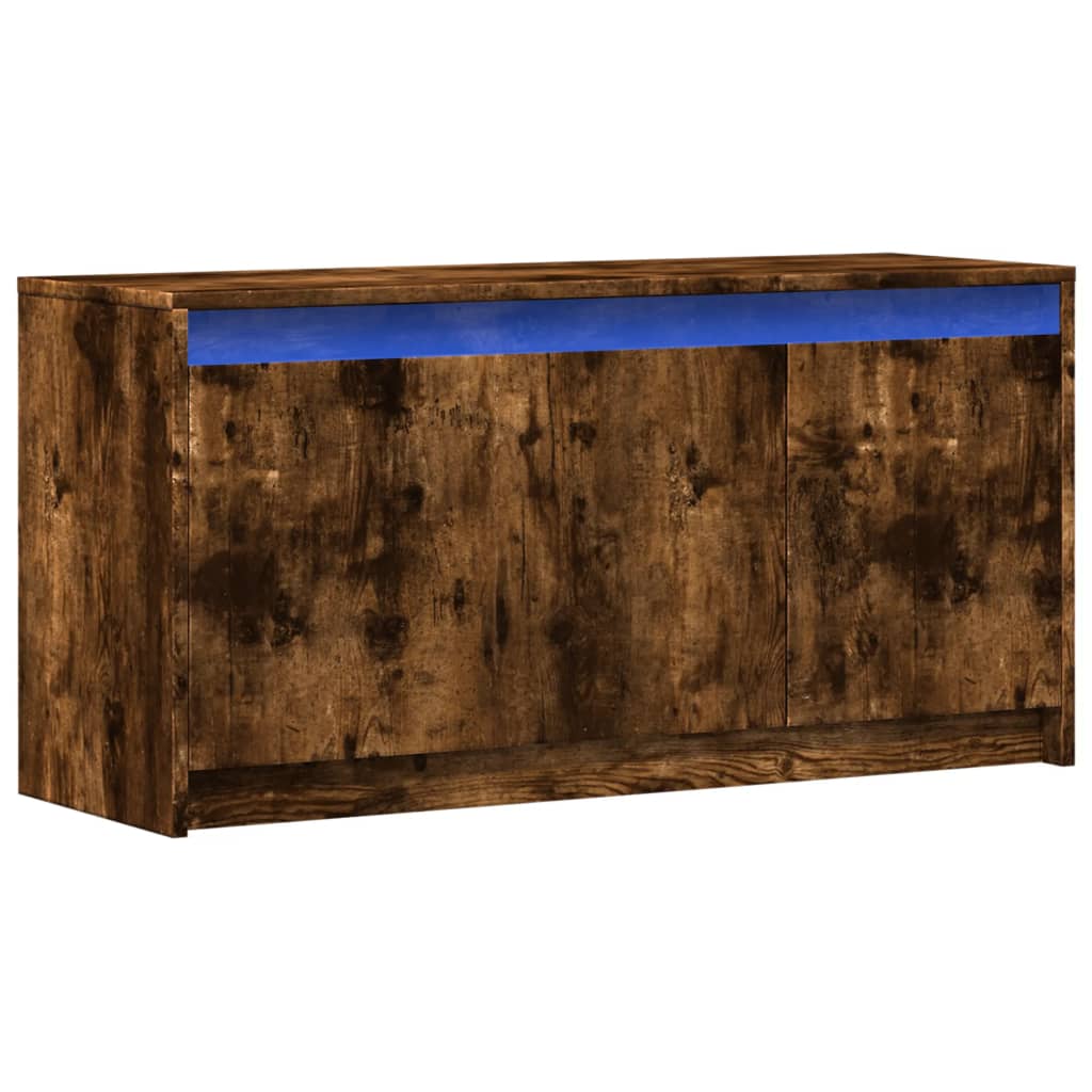 vidaXL Meuble TV avec lumières LED chêne fumé 100x34x50 cm
