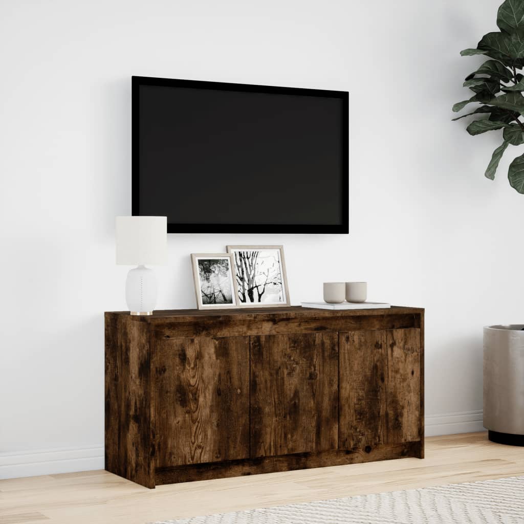 vidaXL Meuble TV avec lumières LED chêne fumé 100x34x50 cm