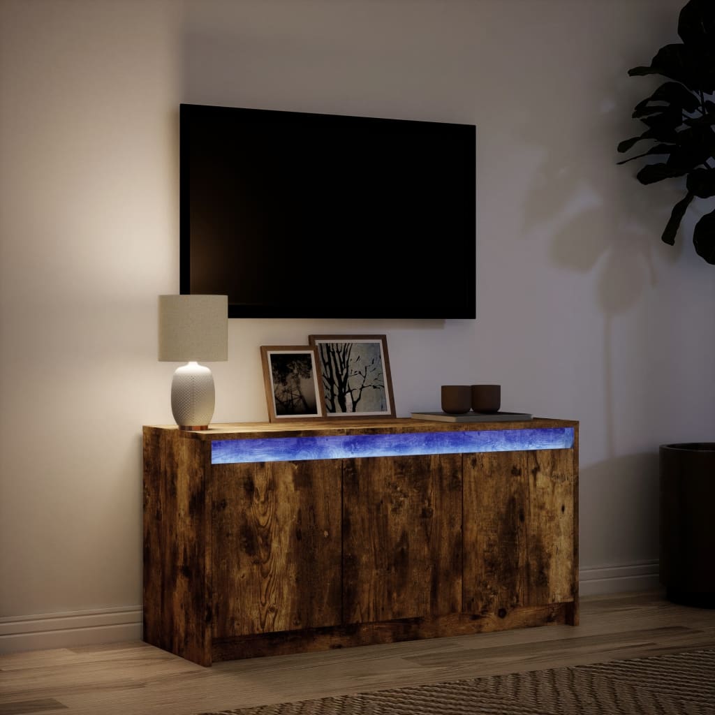 vidaXL Meuble TV avec lumières LED chêne fumé 100x34x50 cm