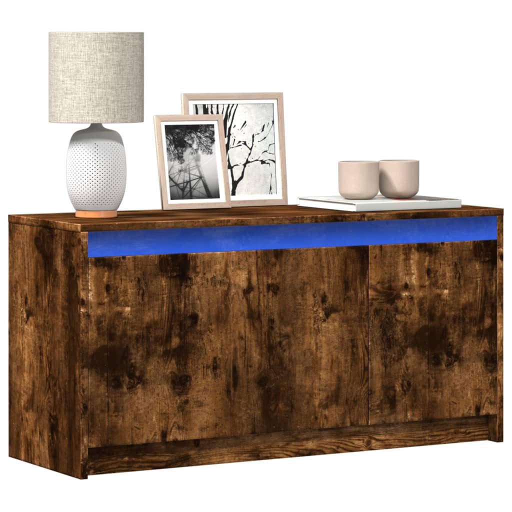 vidaXL Meuble TV avec lumières LED chêne fumé 100x34x50 cm