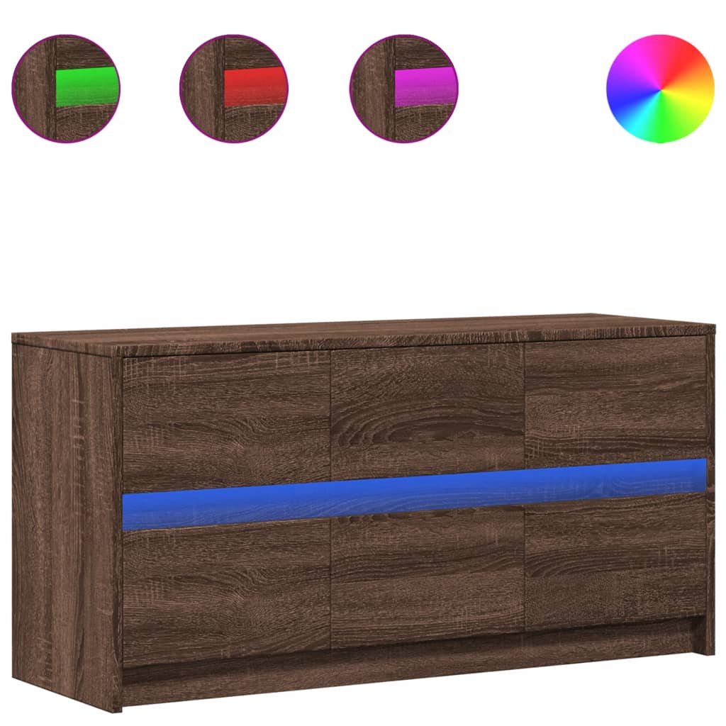vidaXL Meuble TV avec éclairage LED Chêne brun 100x34x50 cm