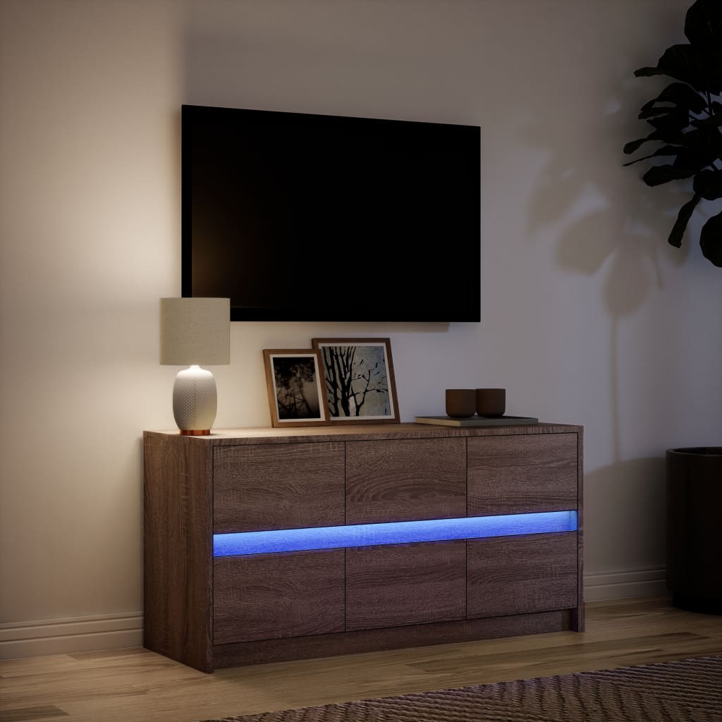 vidaXL Meuble TV avec éclairage LED Chêne brun 100x34x50 cm