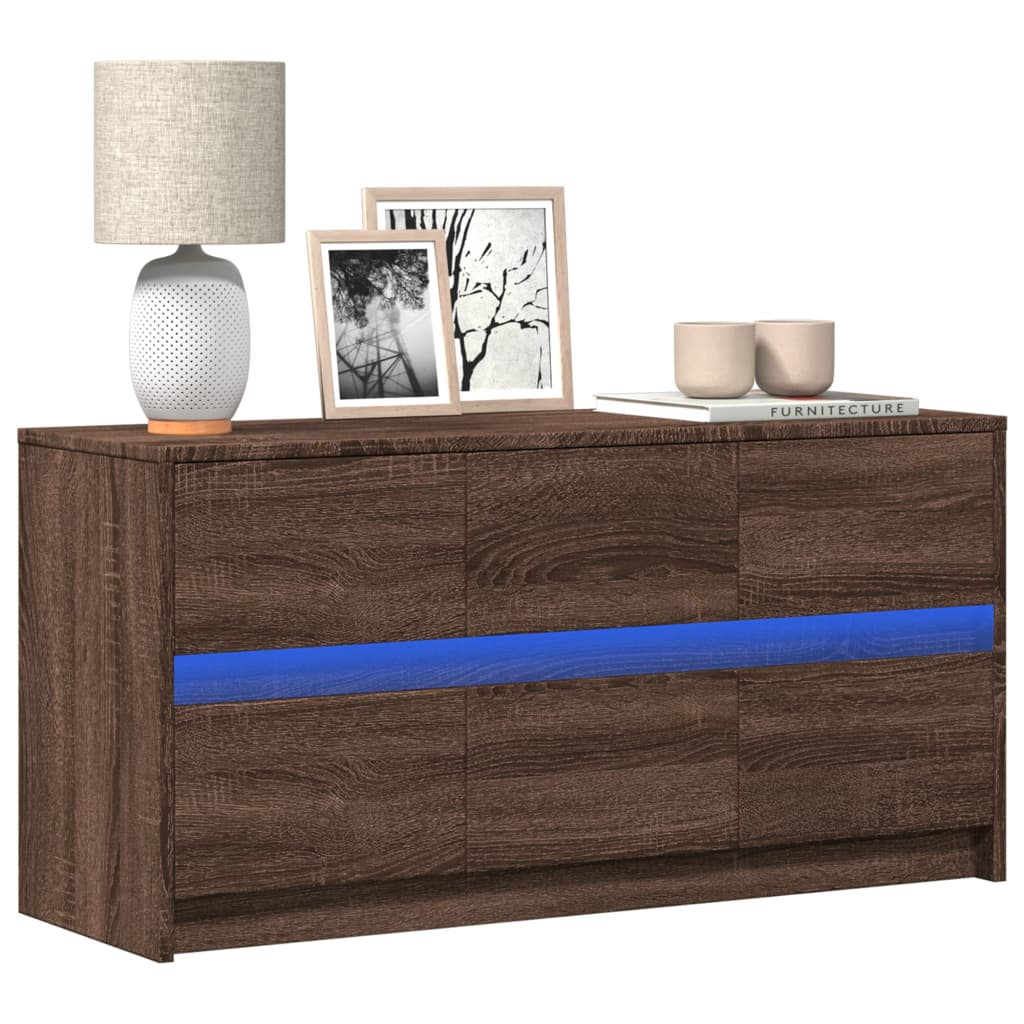 vidaXL Meuble TV avec éclairage LED Chêne brun 100x34x50 cm