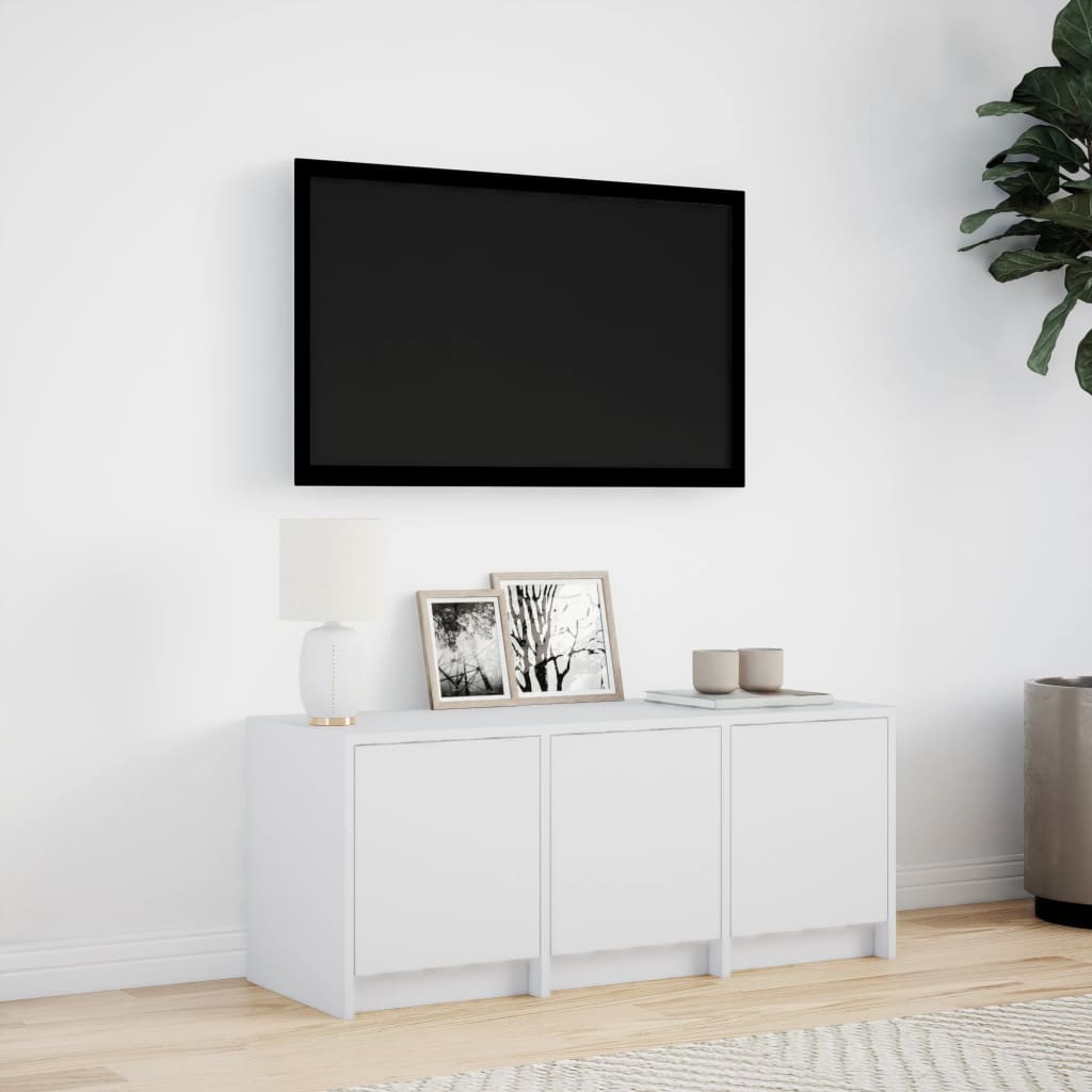 vidaXL Meuble TV avec lumières LED Blanc 97x34x40 cm Aggloméré
