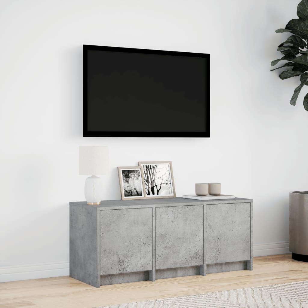 vidaXL Meuble TV LED gris béton 97x34x40 cm en bois d'ingénierie
