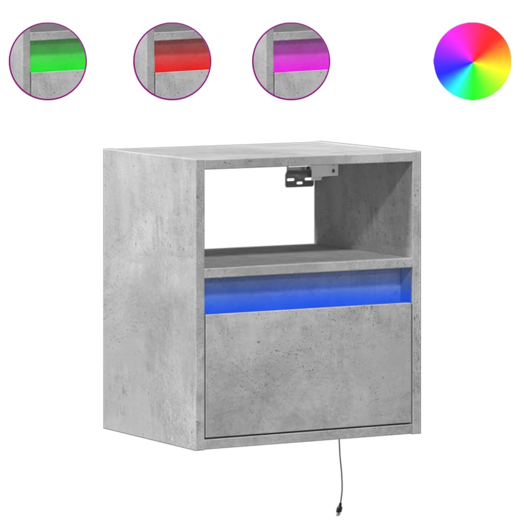 Meuble TV mural vidaXL avec éclairage LED gris béton 41x31x45 cm