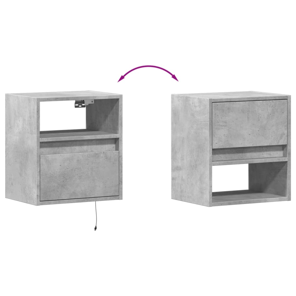 Meuble TV mural vidaXL avec éclairage LED gris béton 41x31x45 cm