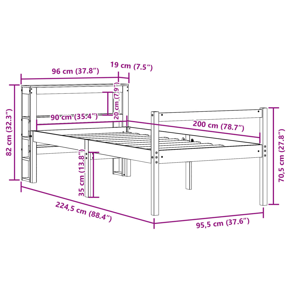 vidaXL Seniorenbett mit Kopfteil Weiß 90x200 cm Massivholz Kiefer