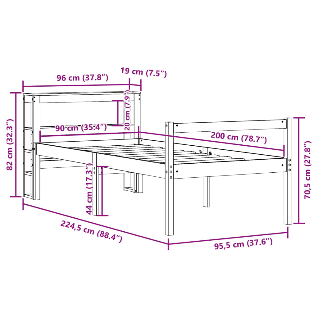 vidaXL Bettgestell mit Kopfteil ohne Matratze Wachsbraun 90x200 cm