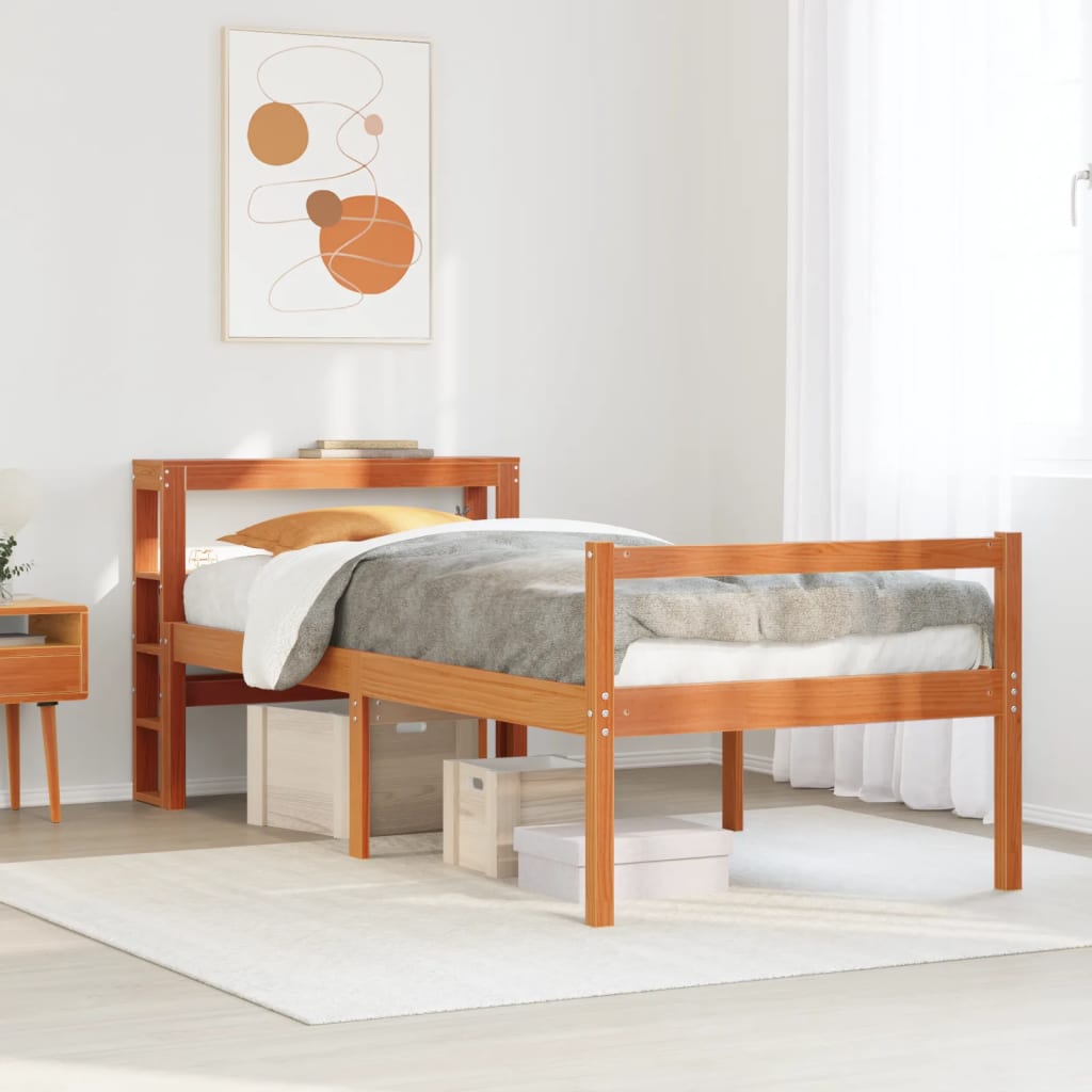 vidaXL Bettgestell mit Kopfteil ohne Matratze Wachsbraun 90x200 cm