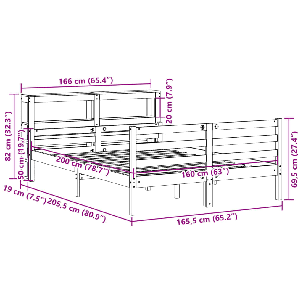 vidaXL Bettgestell mit Kopfteil ohne Matratze Weiß 160x200 cm