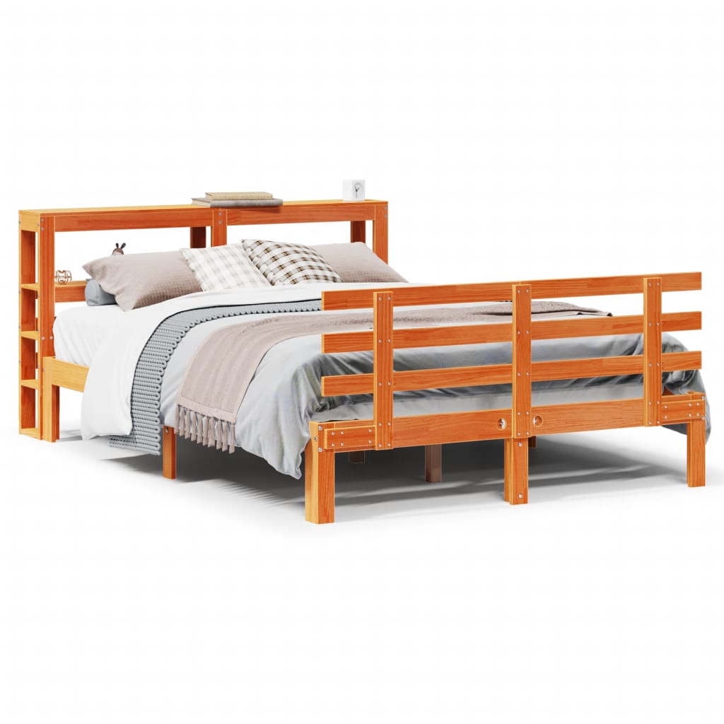 vidaXL Bettgestell mit Kopfteil ohne Matratze Wachsbraun 120x190 cm