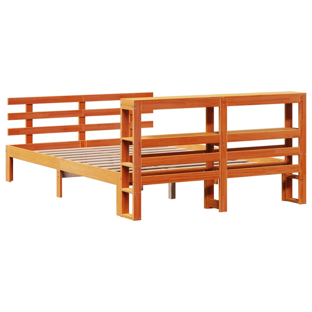 vidaXL Bettgestell mit Kopfteil ohne Matratze Wachsbraun 120x190 cm