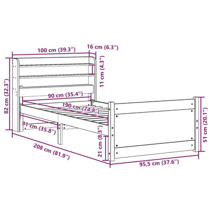 vidaXL Bettgestell mit Kopfteil ohne Matratze 90x190 cm