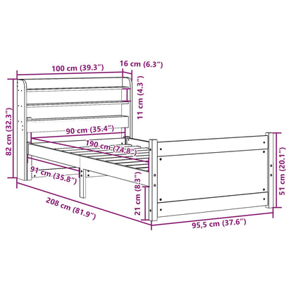 vidaXL Bettgestell mit Kopfteil ohne Matratze Weiß 90x190 cm