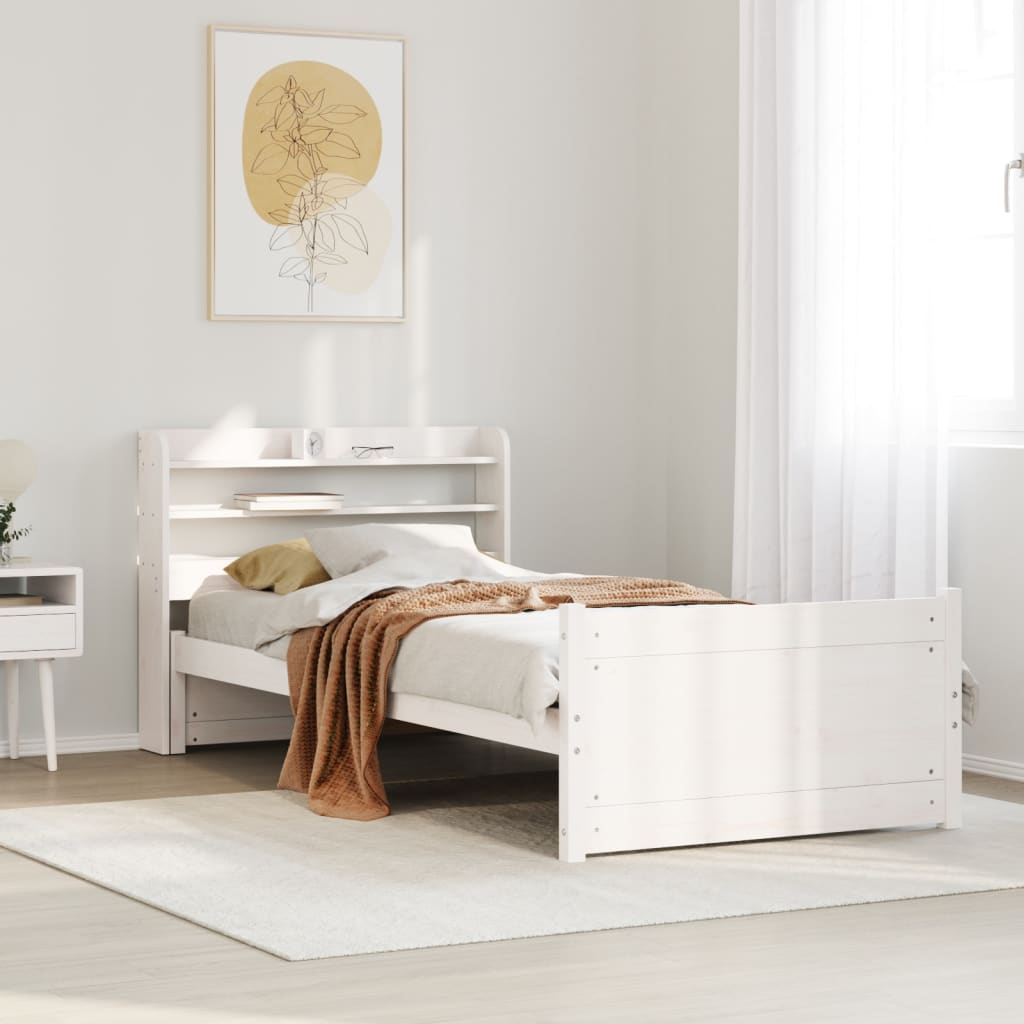 vidaXL Bettgestell mit Kopfteil ohne Matratze Weiß 90x190 cm