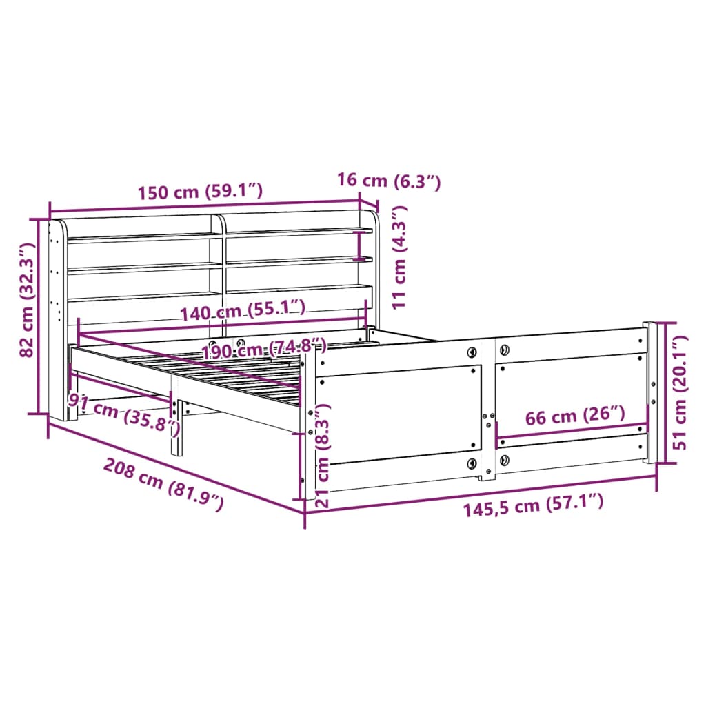 vidaXL Cadre de lit avec tête de lit sans matelas Blanc 140x190 cm