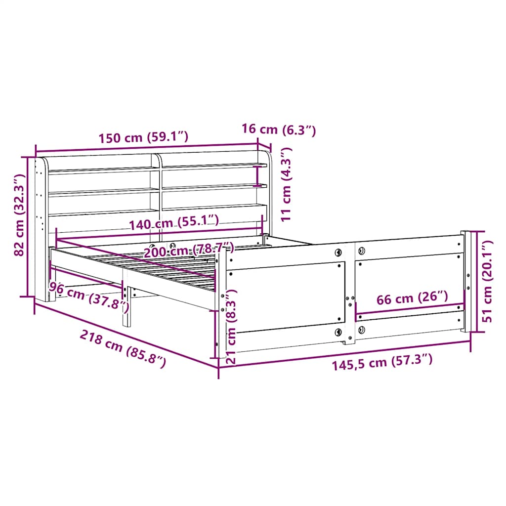 vidaXL Cadre de lit avec tête de lit sans matelas Blanc 140x200 cm