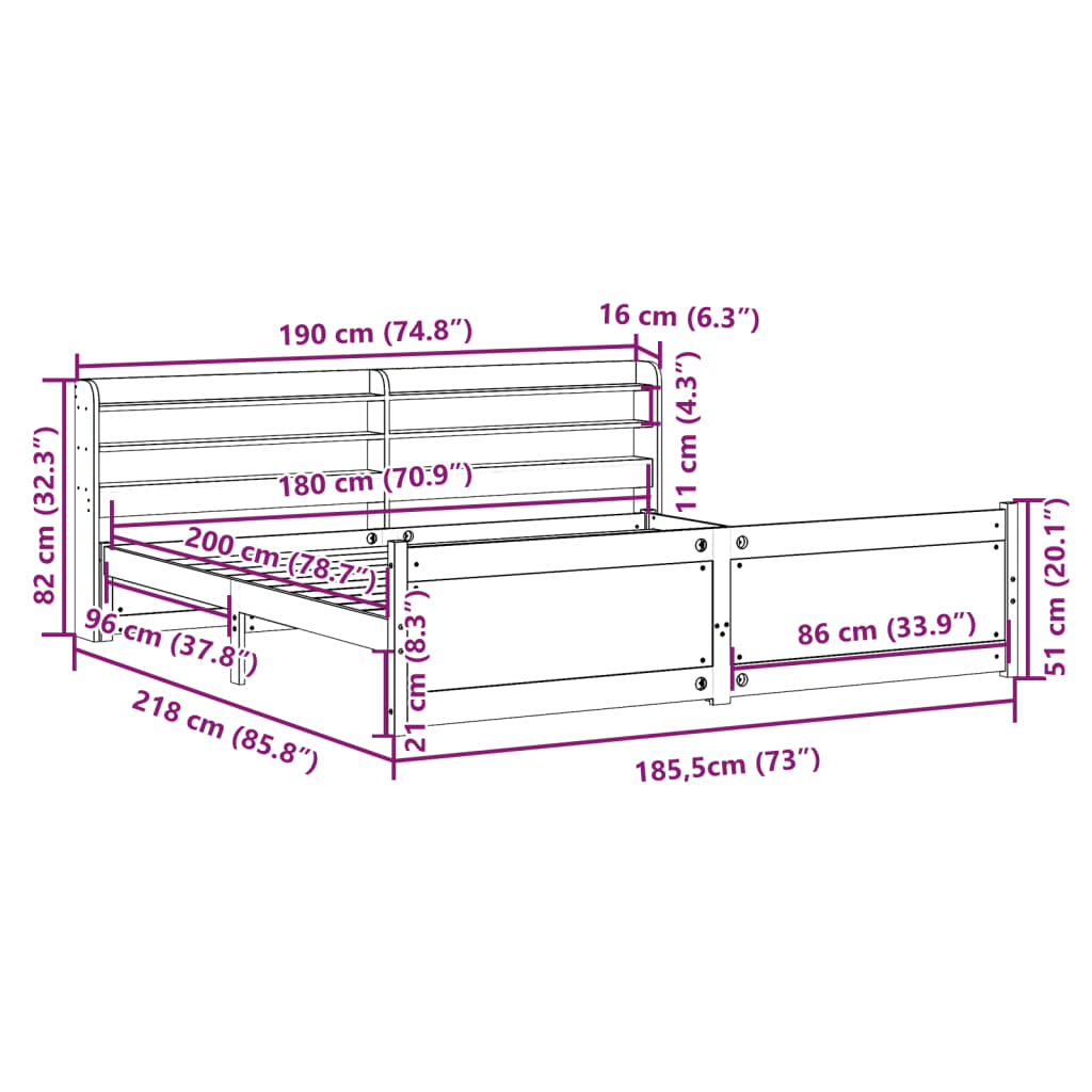 vidaXL Cadre de lit avec tête de lit sans matelas Blanc 180x200 cm