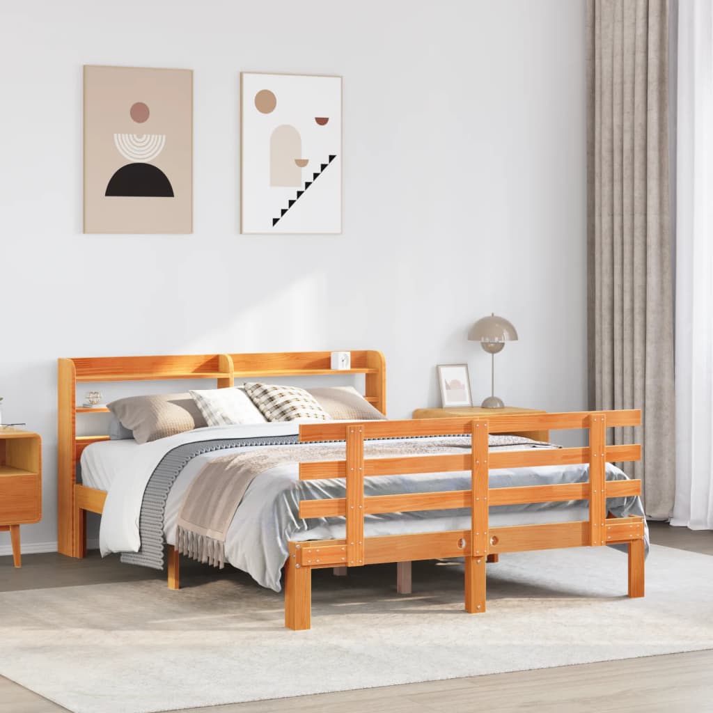 vidaXL Bettgestell mit Kopfteil ohne Matratze Wachsbraun 120x190 cm