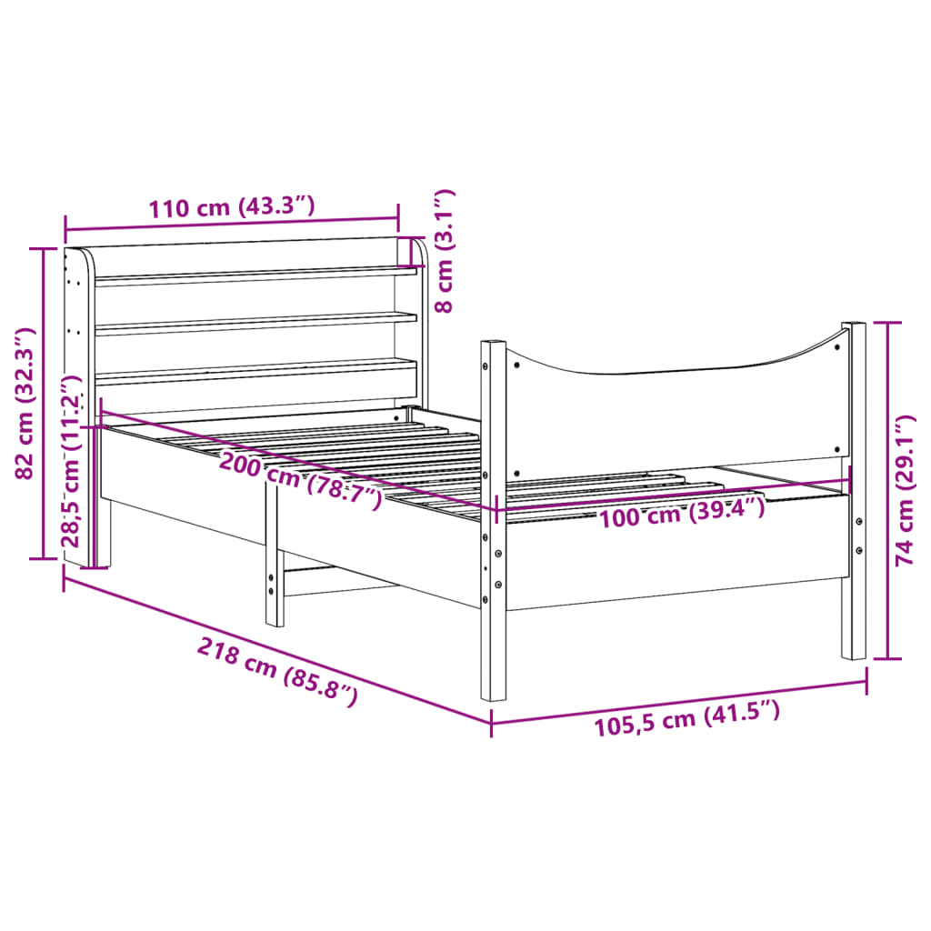 vidaXL Massivholzbett mit Kopfteil Wachsbraun 100x200 cm Kiefer