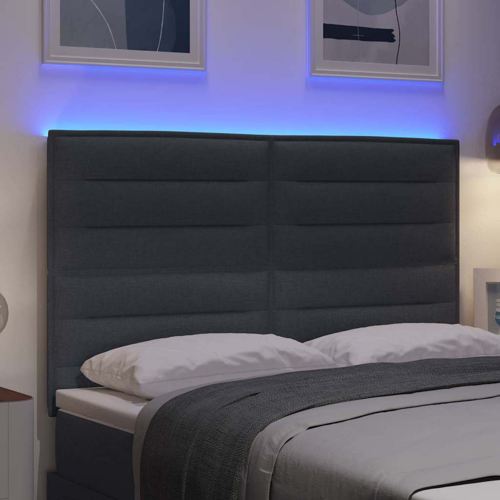 vidaXL LED Kopfteil mit LED-Lichtleisten Dunkelgrau 144 cm Polyester