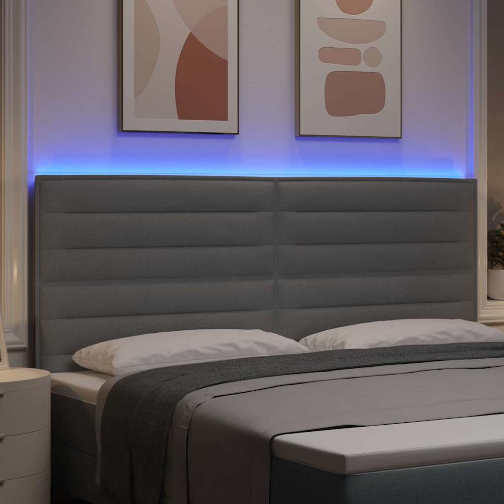 vidaXL LED Kopfteil mit LED-Lichtleisten Hellgrau 200 cm Polyester