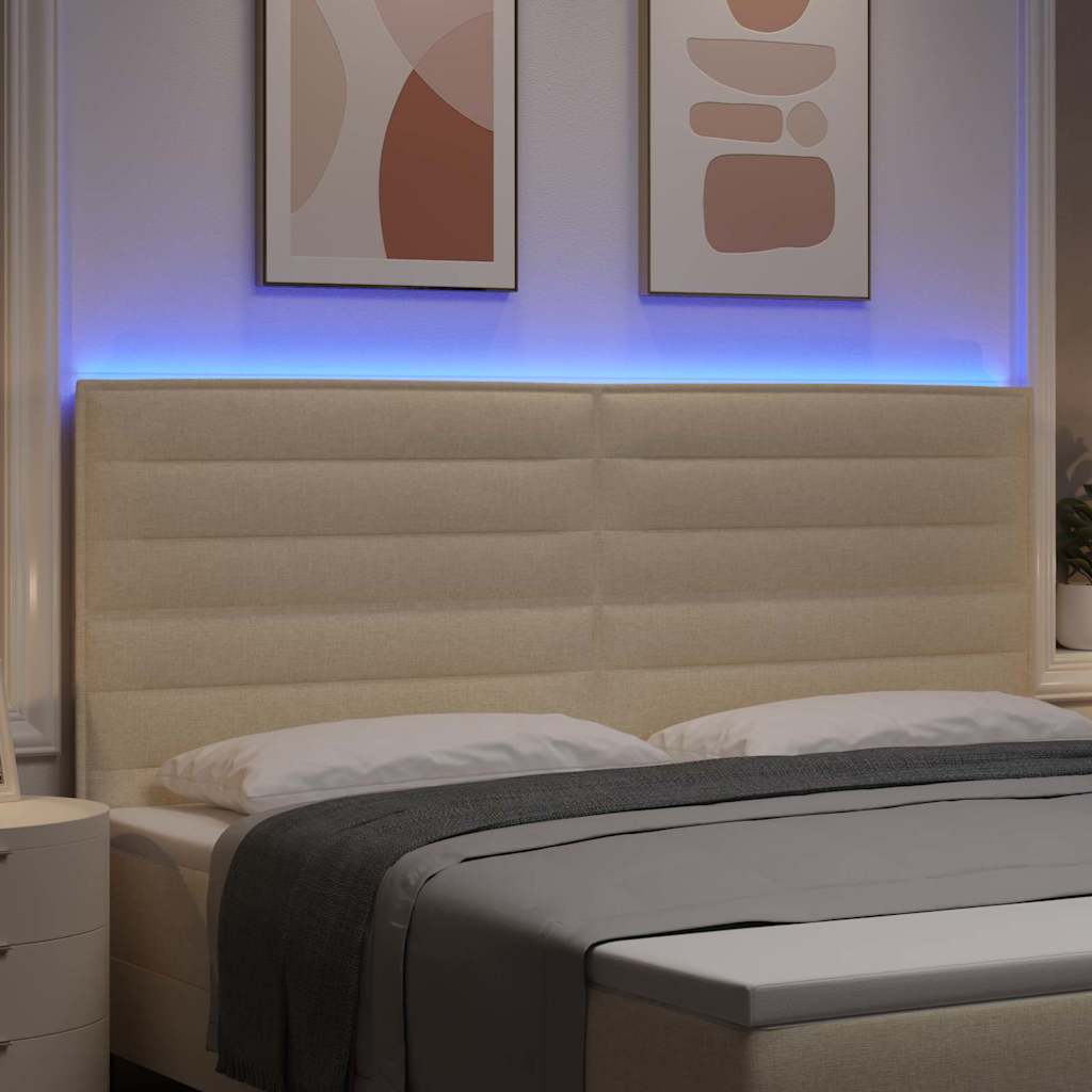 vidaXL LED Kopfteil mit LED-Lichtleisten Creme 200 cm Polyester