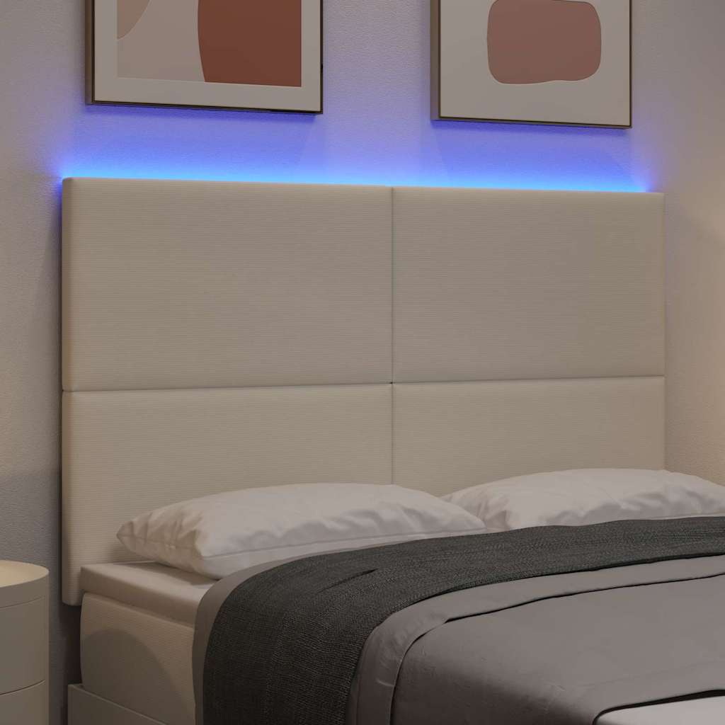 vidaXL LED Kopfteil mit LED-Lichtleisten Creme 144 cm Polyester