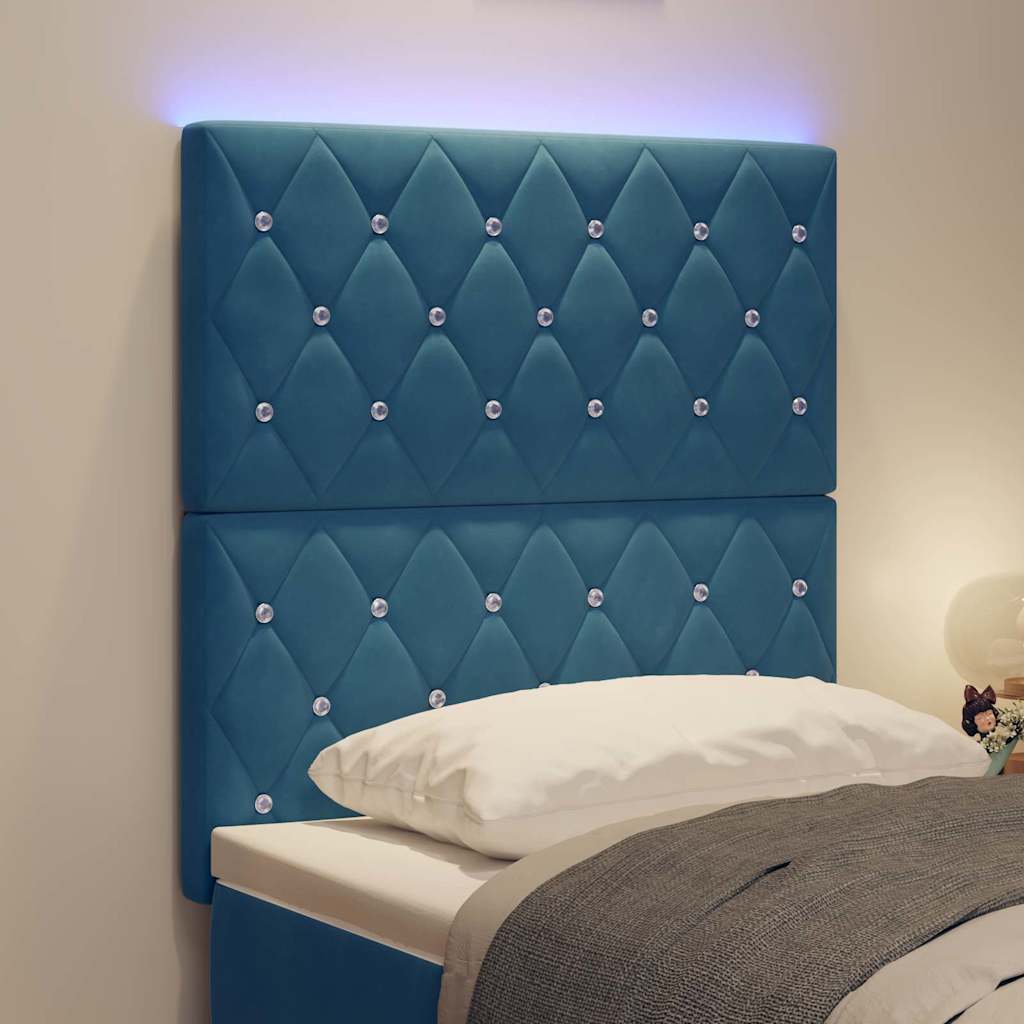 vidaXL Tête de lit à LED avec bandes lumineuses LED Bleu foncé 80 cm Polyester