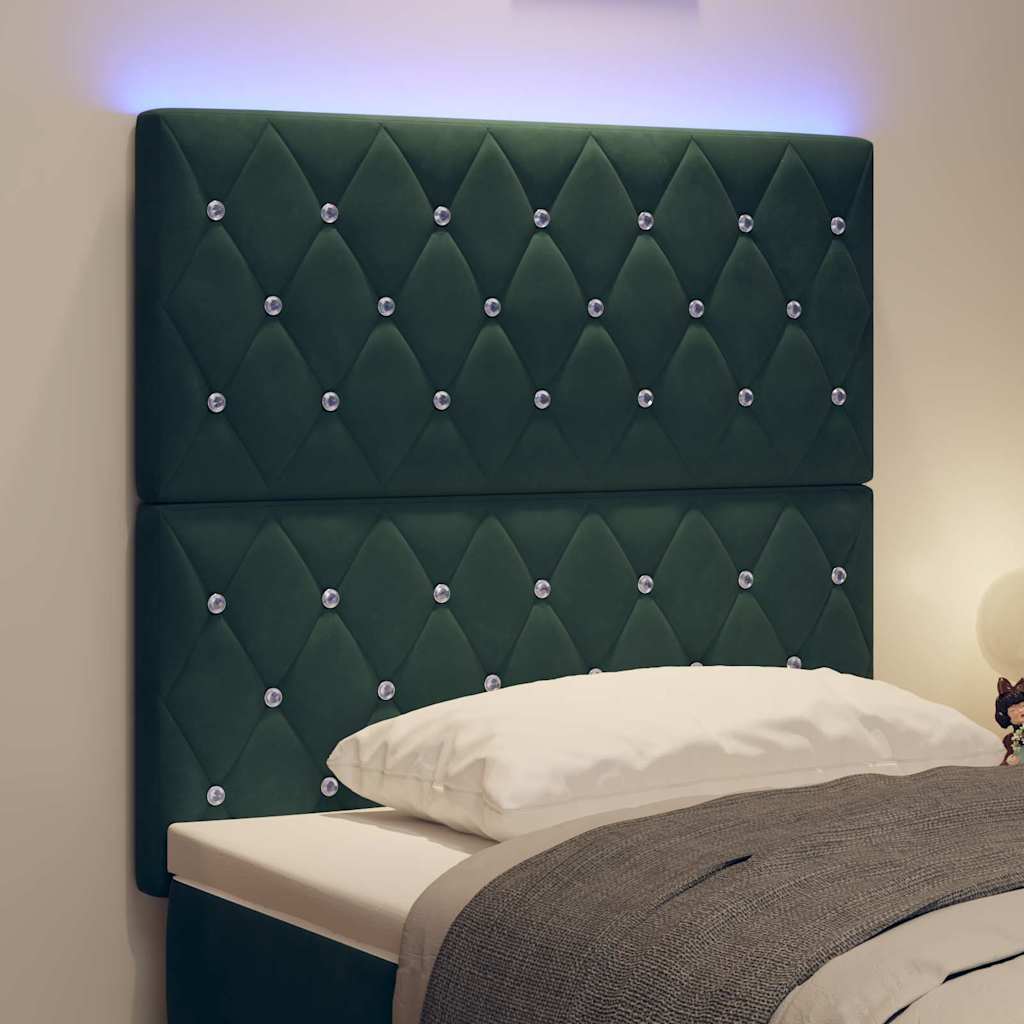 vidaXL Tête de lit à LED avec bandes lumineuses LED Vert foncé 100 cm Polyester