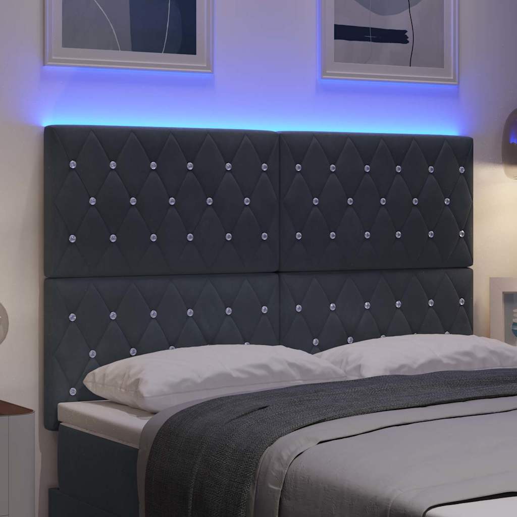 vidaXL LED Kopfteil mit LED-Lichtleisten Dunkelgrau 144 cm Polyester
