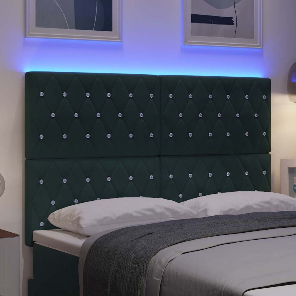 vidaXL Tête de lit à LED avec bandes lumineuses Vert foncé 144 cm Polyester