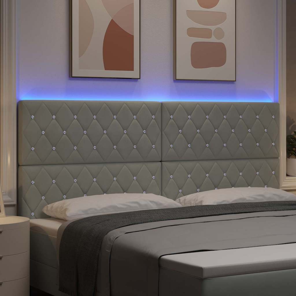 vidaXL LED Kopfteil mit LED-Lichtleisten Hellgrau 200 cm Polyester