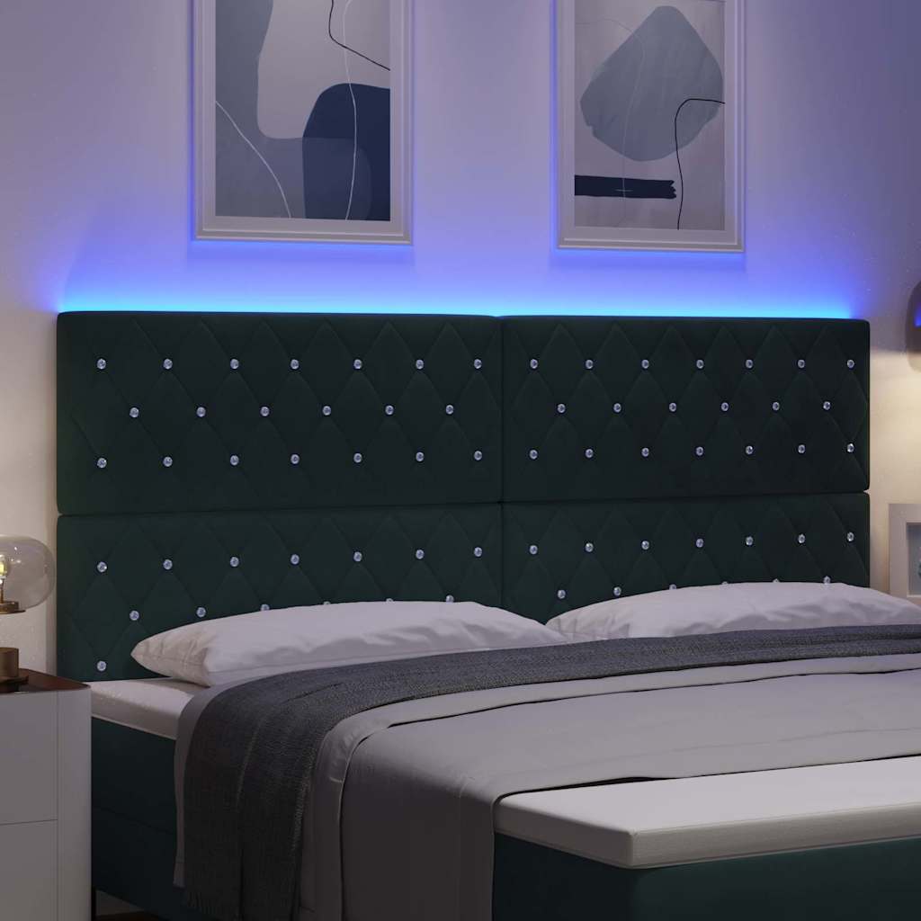 vidaXL LED Kopfteil mit LED-Lichtleisten Dunkelgrün 200 cm Polyester