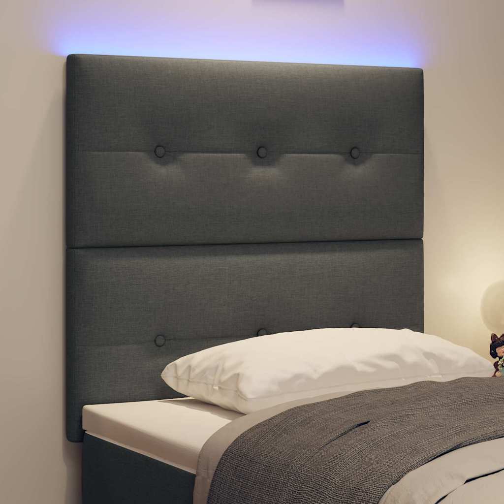 vidaXL LED Kopfteil mit LED-Lichtleisten Dunkelgrau 90 cm Polyester