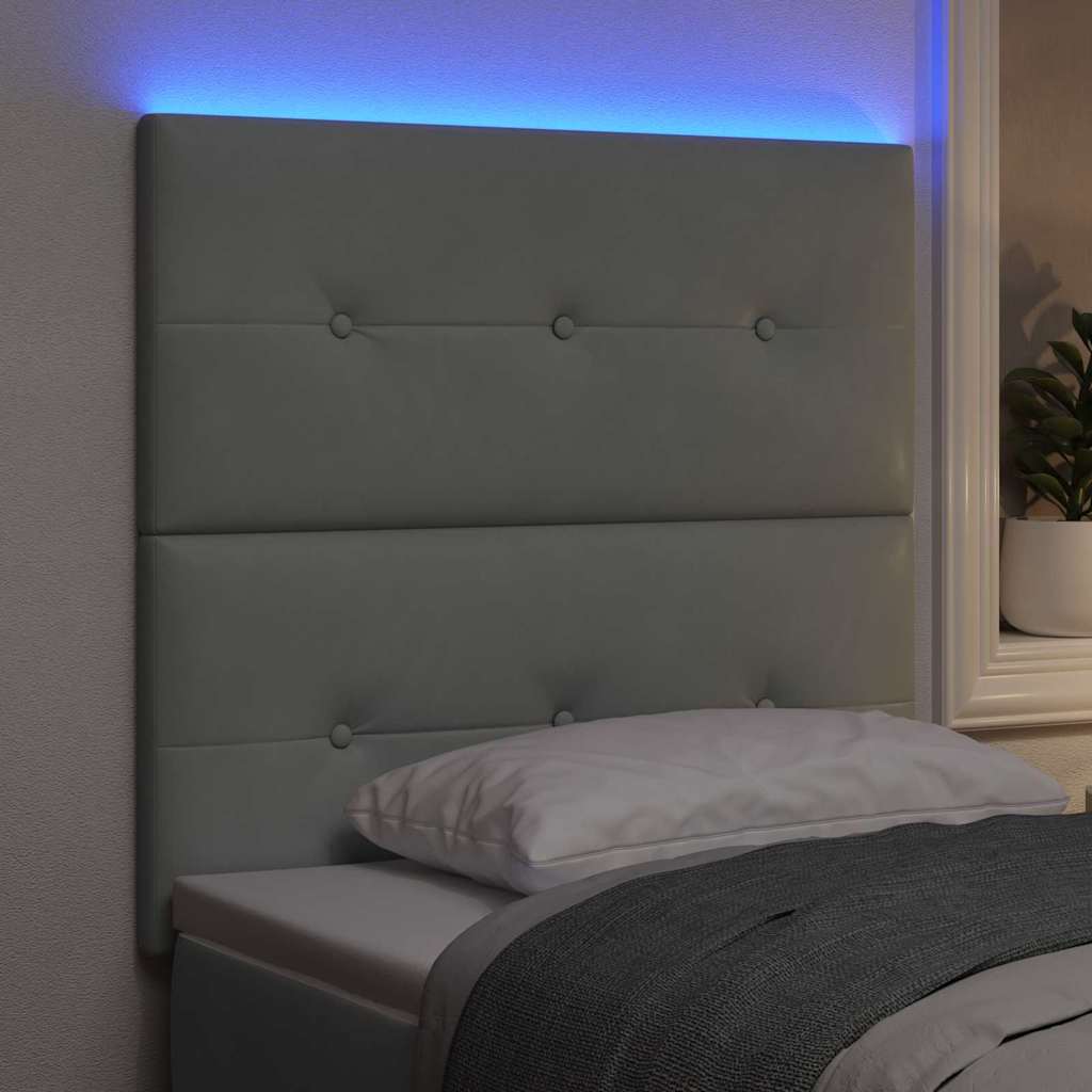 vidaXL LED Kopfteil mit LED-Lichtleisten Hellgrau 90 cm Polyester