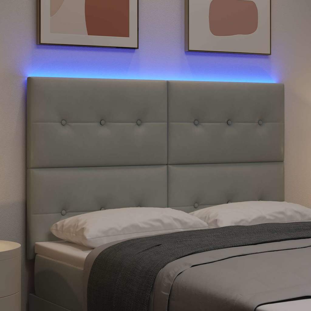 vidaXL LED Kopfteil mit LED-Lichtleisten Hellgrau 160 cm Polyester