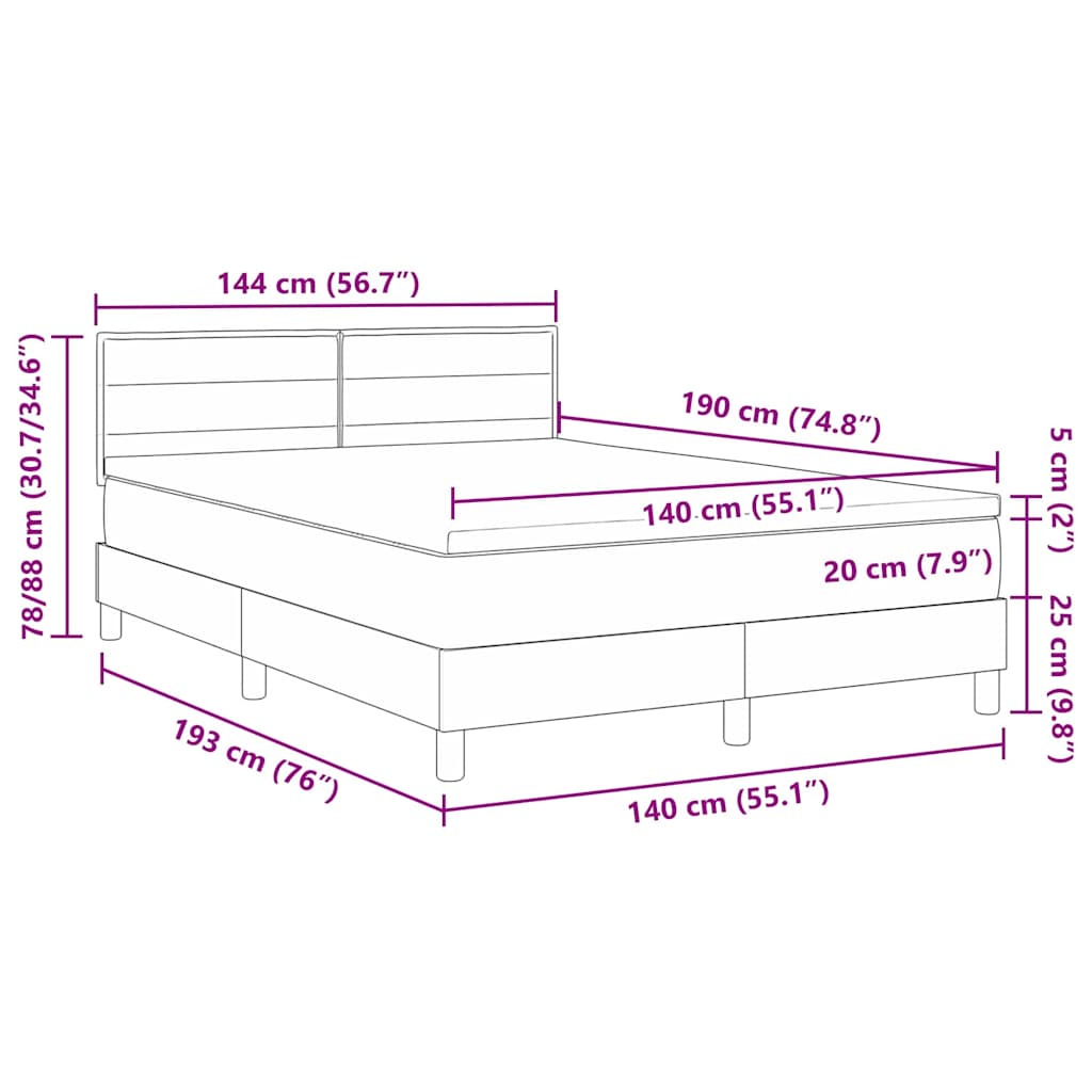 vidaXL Boxspringbett mit Matratze Schwarz 140 x 190 cm Stoff