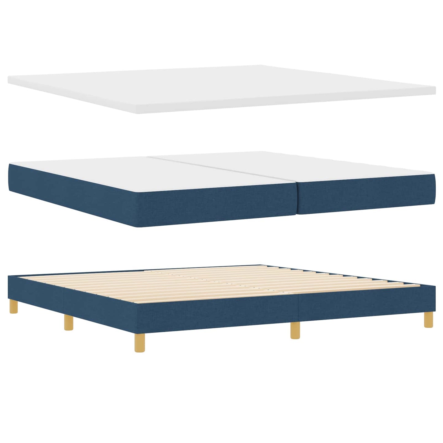 Boxspringbett mit Matratze mit Kopfteil Blau 200 x 200 cm Stoff