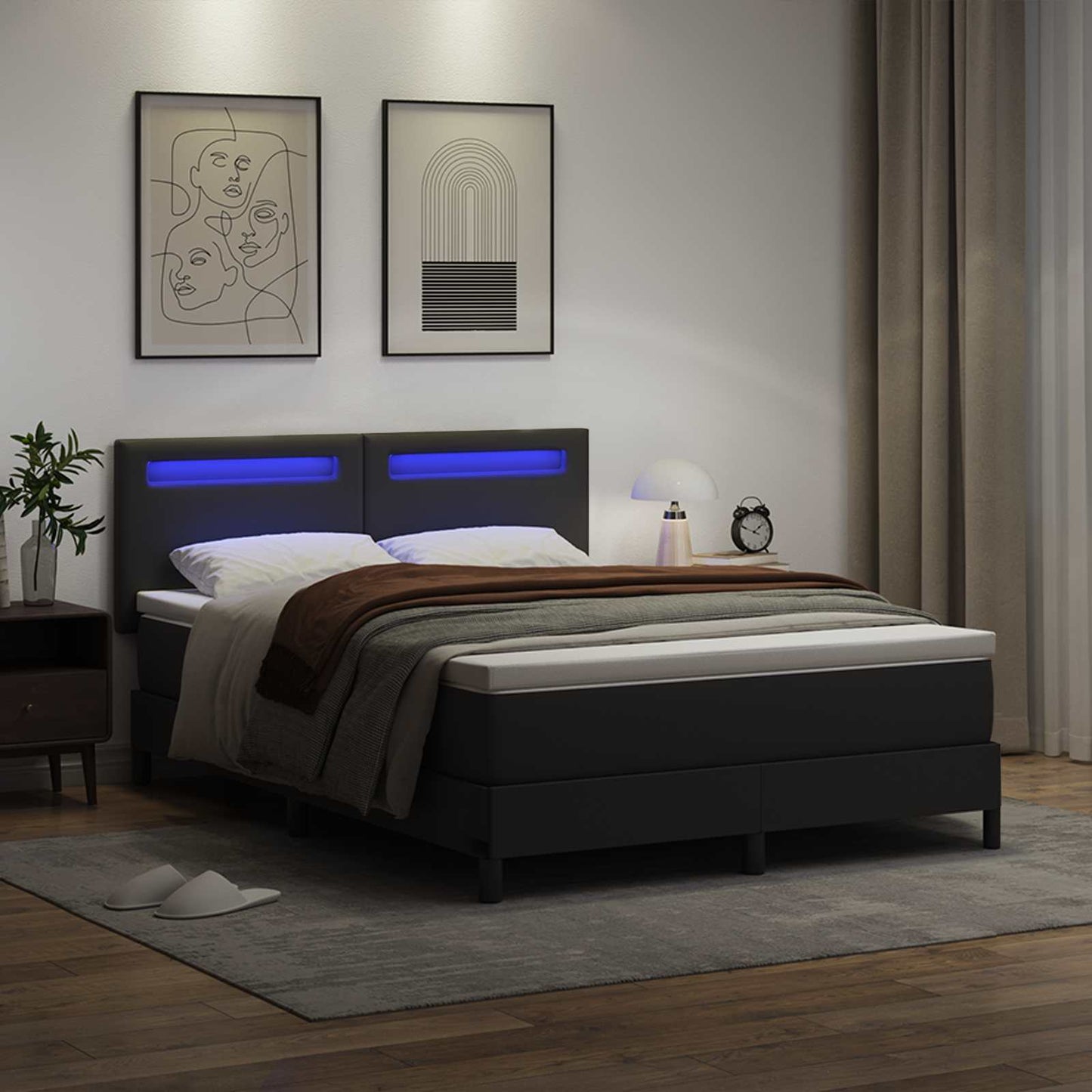 vidaXL Boxspringbett mit Matratze Schwarz 160 x 200 cm Kunstleder
