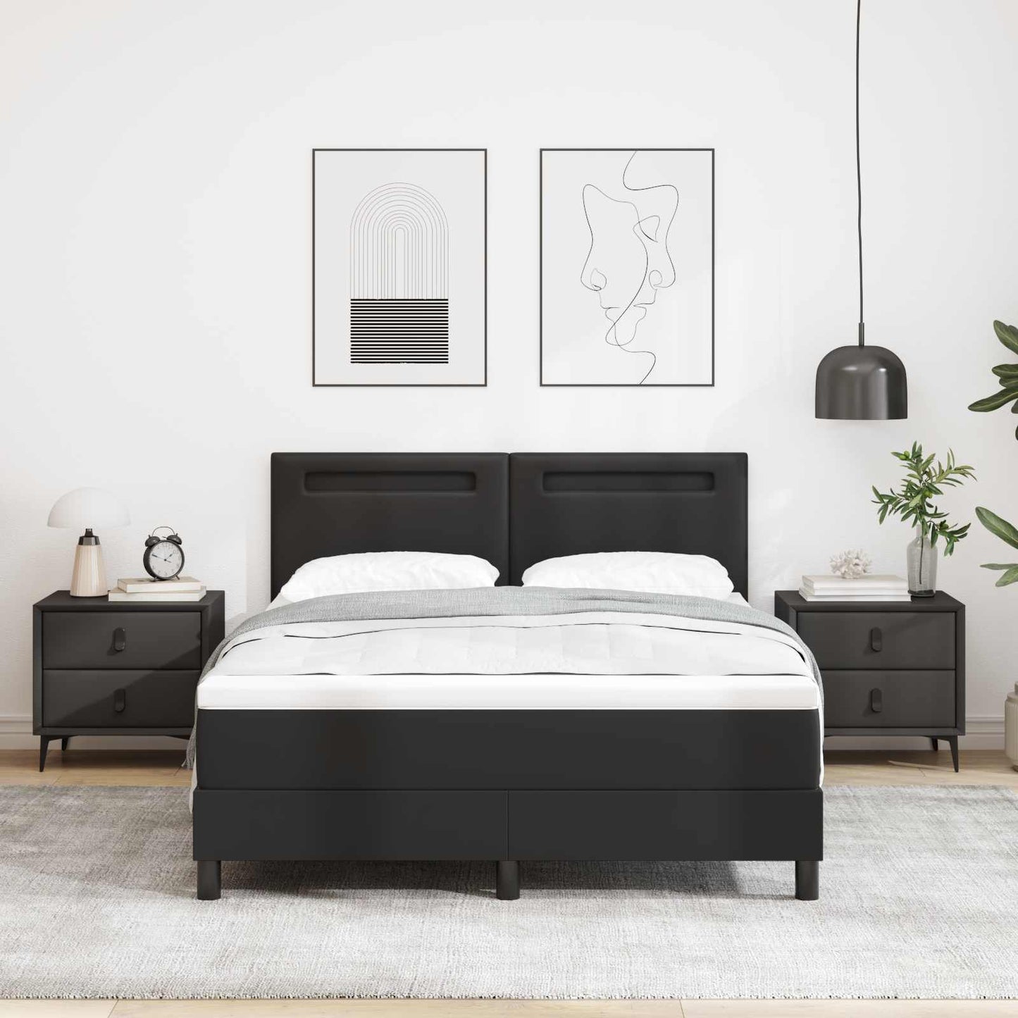 vidaXL Boxspringbett mit Matratze Schwarz 160 x 200 cm Kunstleder
