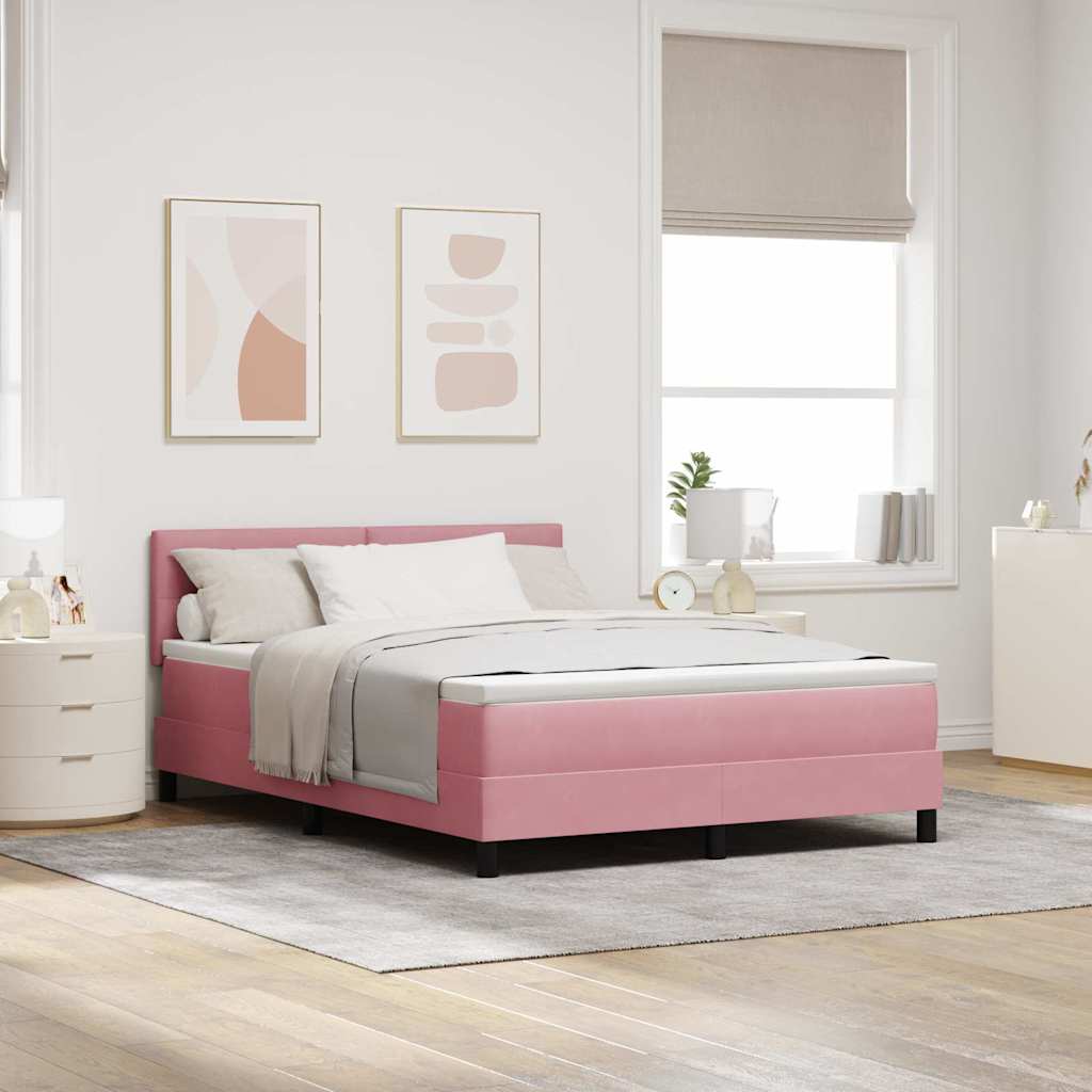 Boxspringbett mit Matratze mit Kopfteil Rosa 140 x 190 cm Samt